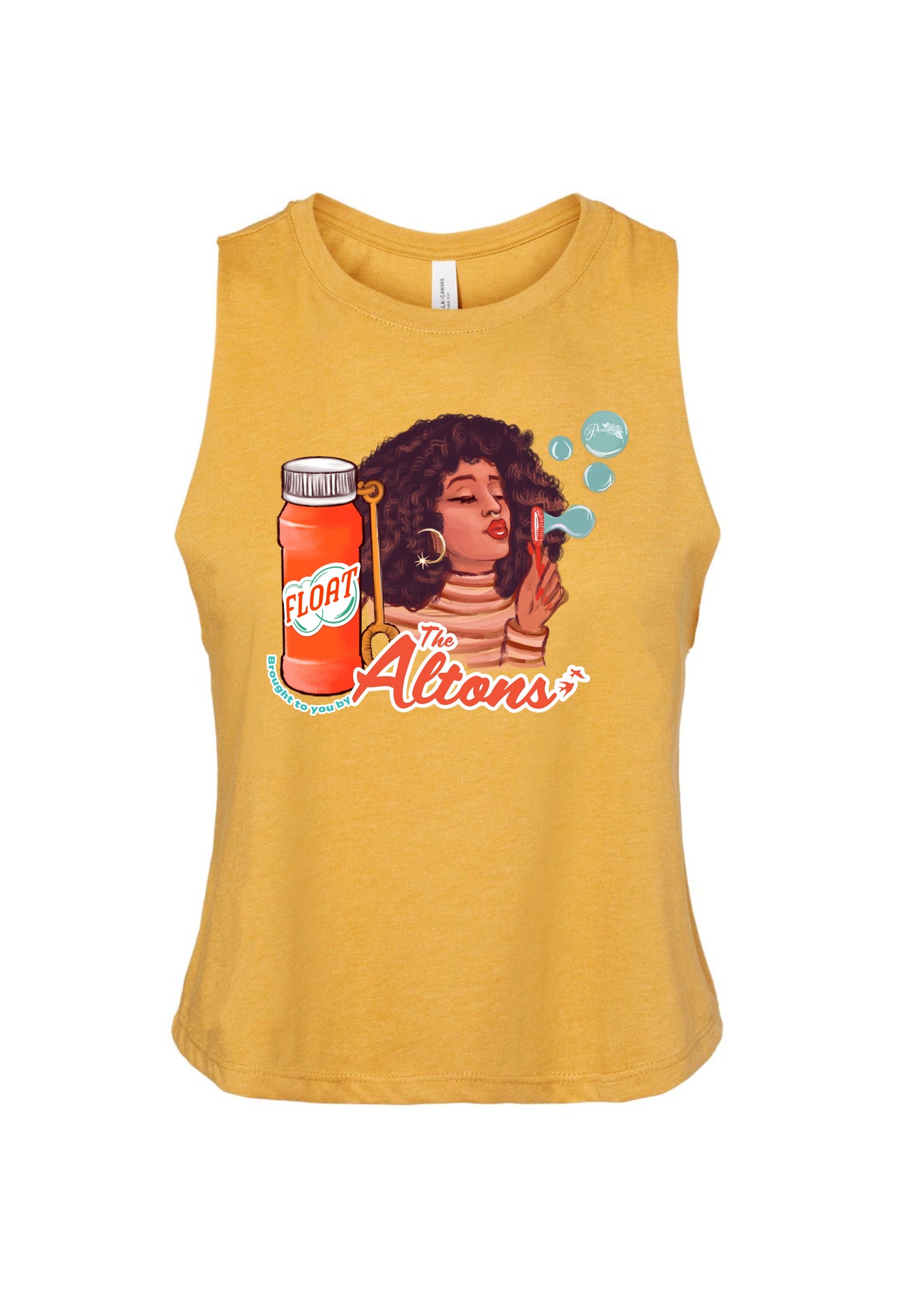 The Altons yellow tank top with woman blowing bubbles
