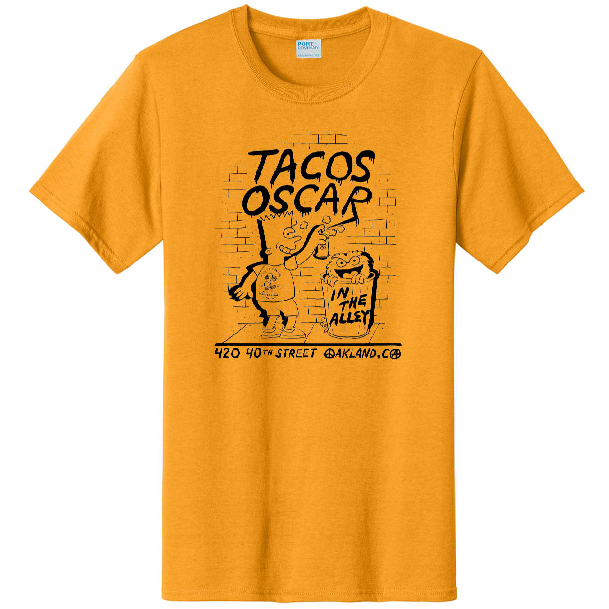 Tacos Oscar Bart Tee black ink on gold pc61 t-shirt