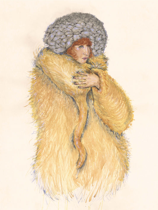 Woman in Fur and Mice Art Print