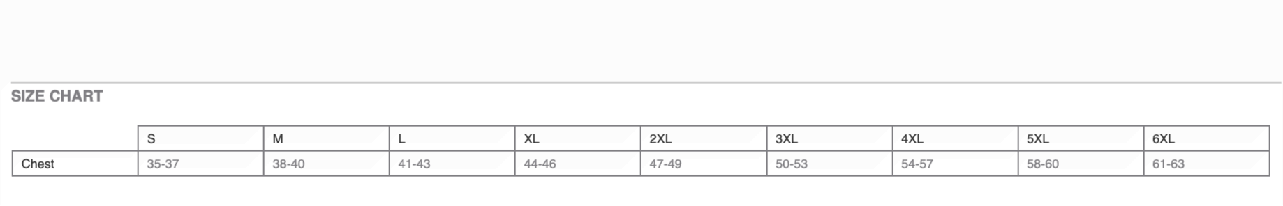 PC61 Size Chart 