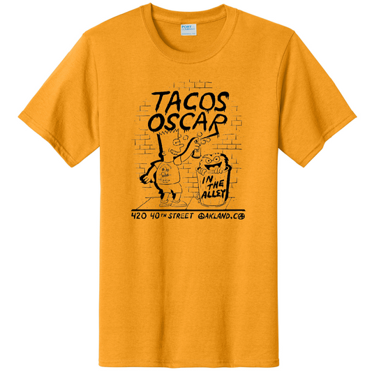 Tacos Oscar Bart Tee black ink on gold pc61 t-shirt