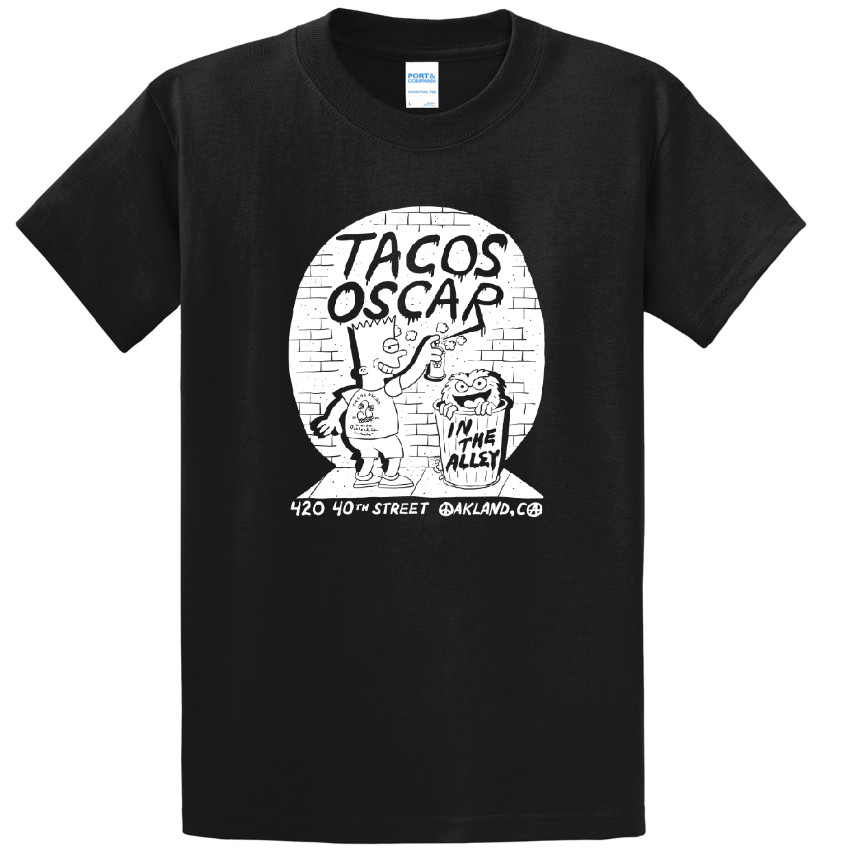 Tacos Oscar Bart Tee white ink on black pc61 t-shirt