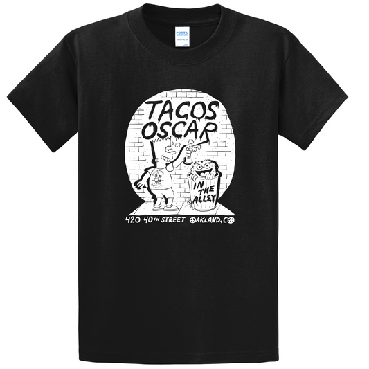 Tacos Oscar Bart Tee white ink on black pc61 t-shirt