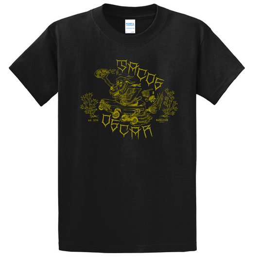 Tacos Oscar Doggie Tee olive green ink on black pc61 t-shirt